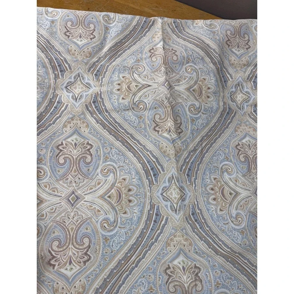 Cindy Crawford Style Blue Tan Paisley Medallion Cotton‎ Curtain Panels 2pc 42x84